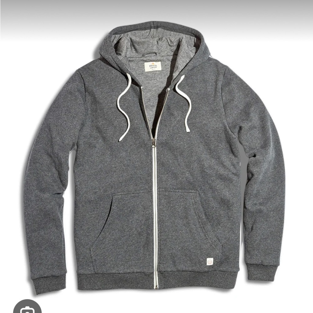 Marine Layer Signature Zip Lined Hoodie in Dark Charcoal